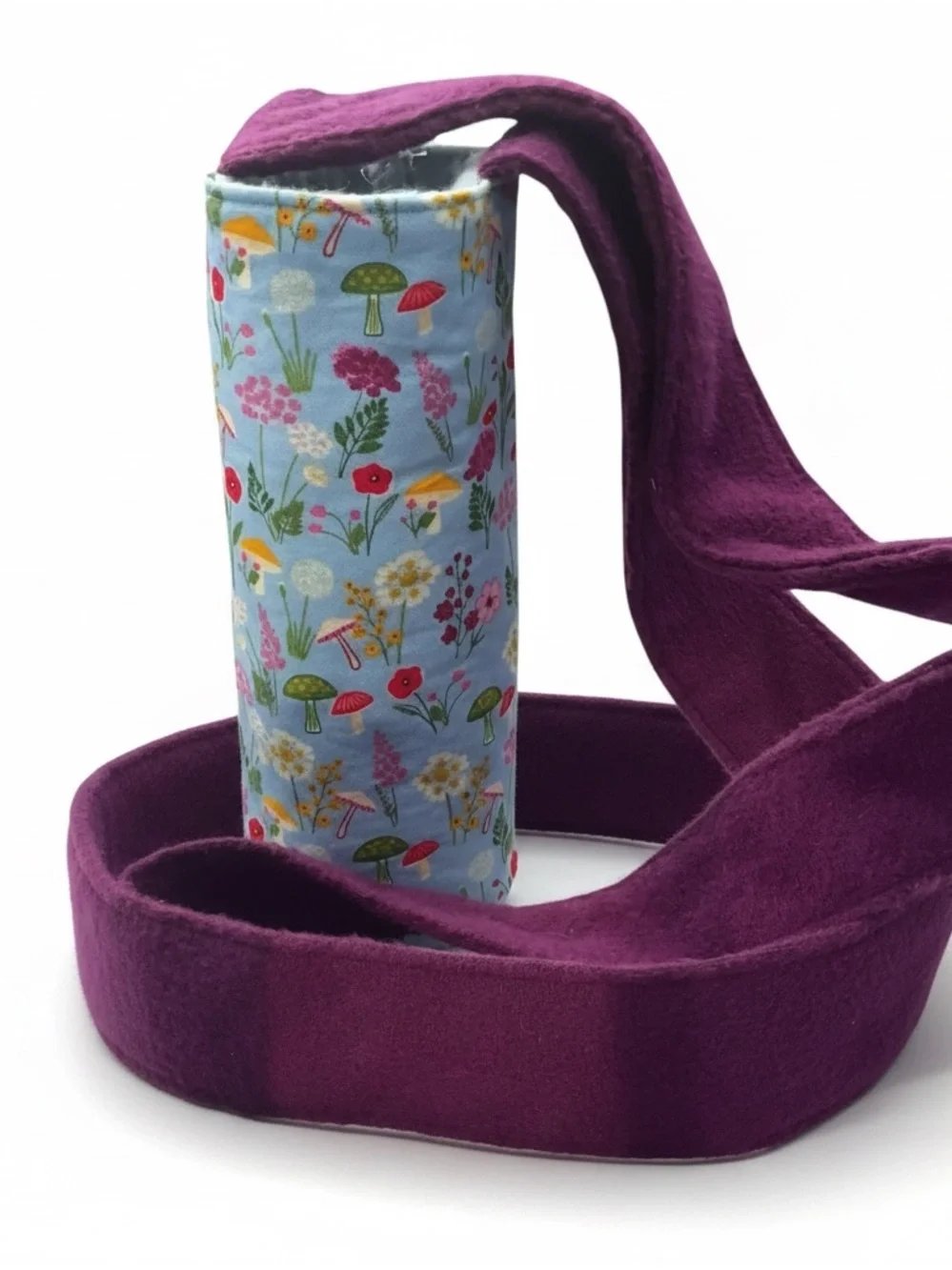 Mushroom Floral Water Bottle Carrier with Purple Strap